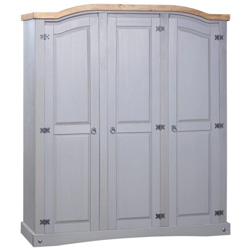 vidaXL Kleiderschrank Mexiko-Stil Kiefernholz 3 Türen Grau vidaXL Kleiderschrank Mexiko-Stil Kiefernholz 3 Türen Grau