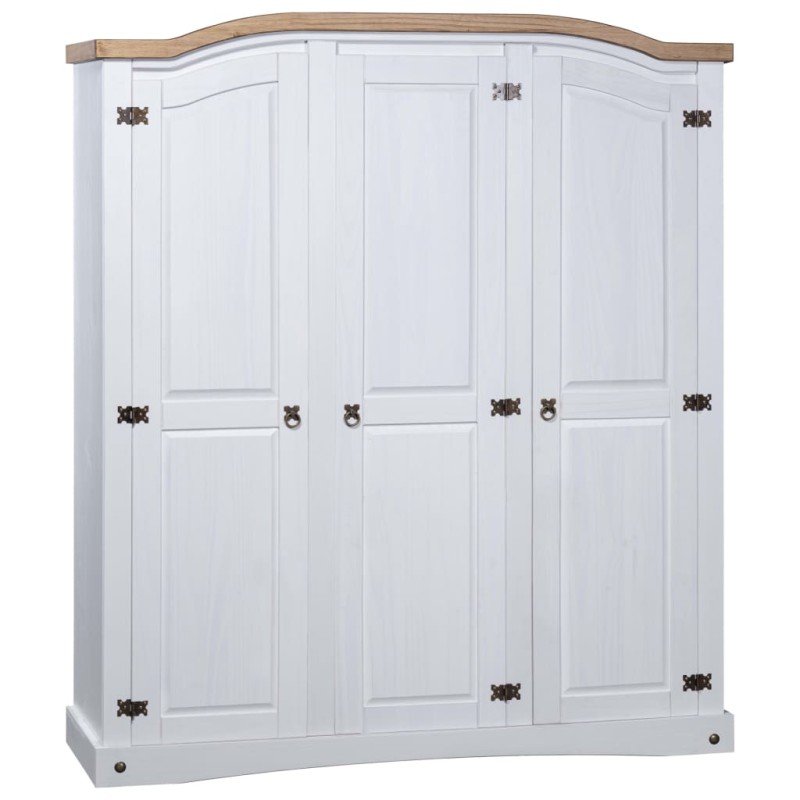 vidaXL Kleiderschrank Mexiko-Stil Kiefernholz 3 Türen Weiß vidaXL Kleiderschrank Mexiko-Stil Kiefernholz 3 Türen Weiß
