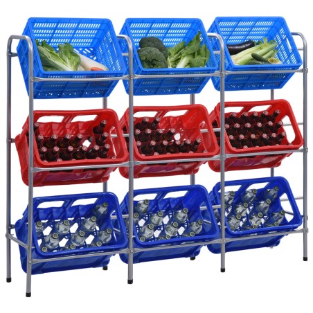 vidaXL Kastenregal für 9 Kisten Silber 145 x 33 x 116 cm Stahl