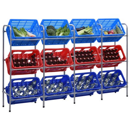 vidaXL Lagerregal für 12 Kisten Silbern 190 x 33 x 116 cm Stahl