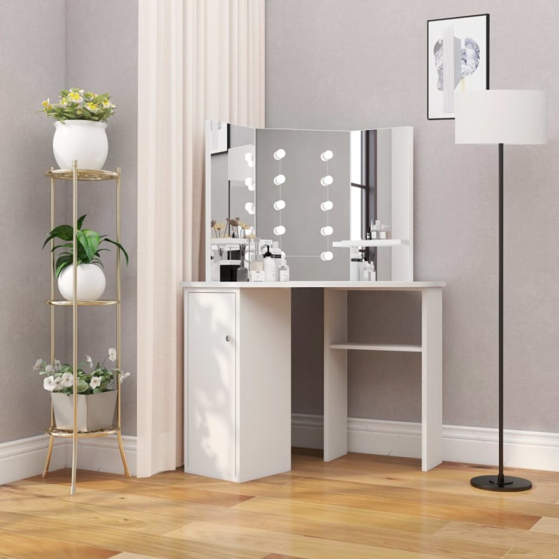 vidaXL Eck-Schminktisch mit LED-Beleuchtung Weiß vidaXL Eck-Schminktisch mit LED-Beleuchtung Weiß