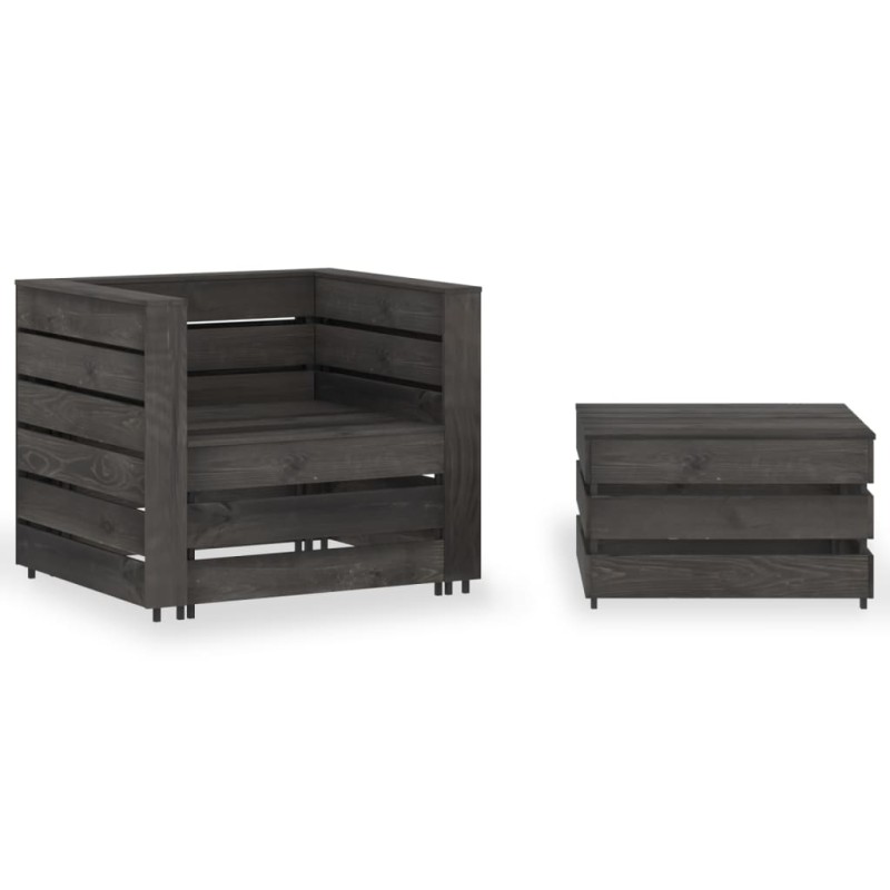 vidaXL 2-tlg. Garten-Paletten-Lounge-Set Kiefernholz Grau Imprägniert vidaXL 2-tlg. Garten-Paletten-Lounge-Set Kiefernholz Grau Imprägniert