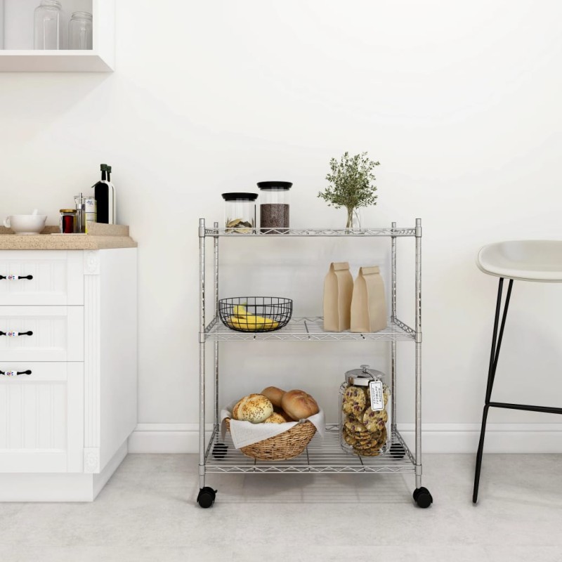 vidaXL Lagerregal mit 3 Böden und Rollen 60x35x81 cm Verchromt 150 kg vidaXL Lagerregal mit 3 Böden und Rollen 60x35x81 cm Verchromt 150 kg
