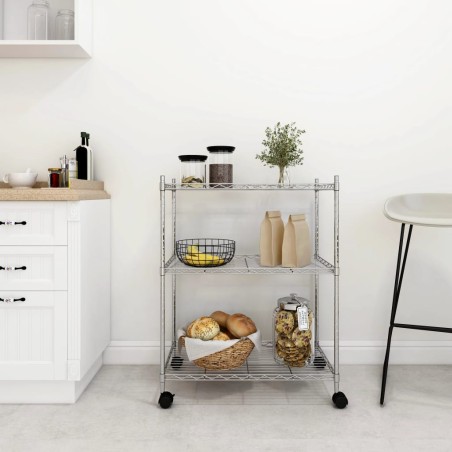 vidaXL Lagerregal mit 3 Böden und Rollen 60x35x81 cm Verchromt 150 kg
