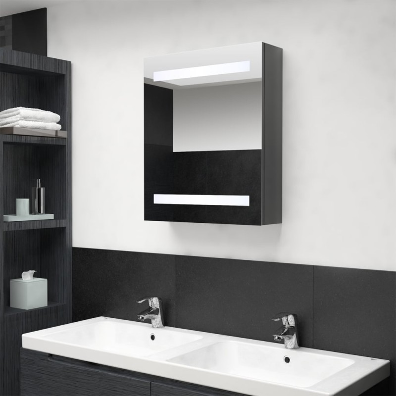vidaXL LED-Spiegelschrank fürs Bad Glänzend Grau 50x14x60 cm vidaXL LED-Spiegelschrank fürs Bad Glänzend Grau 50x14x60 cm
