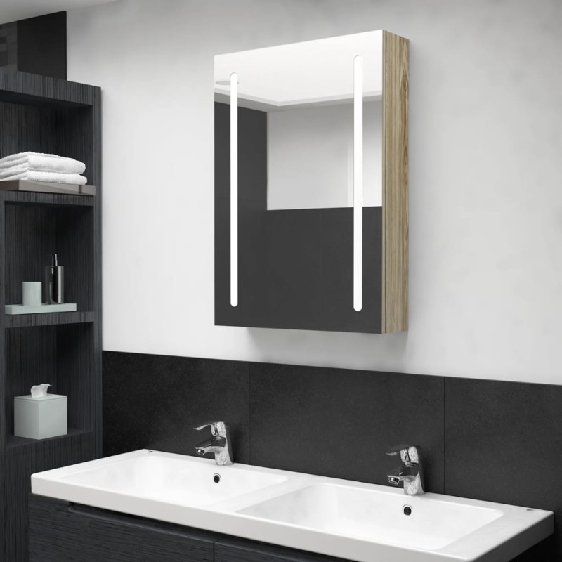 vidaXL LED-Bad-Spiegelschrank Eichenoptik 50x13x70 cm vidaXL LED-Bad-Spiegelschrank Eichenoptik 50x13x70 cm