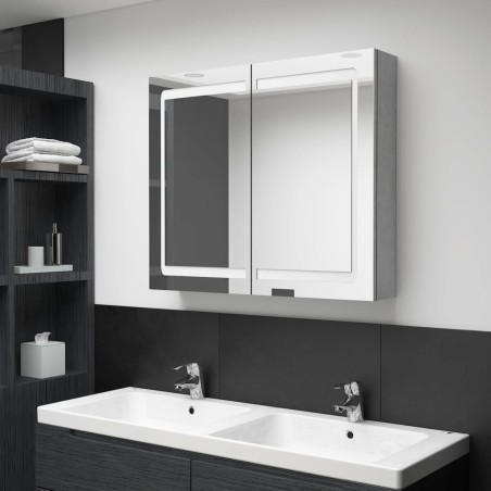 vidaXL LED-Spiegelschrank fürs Bad Betongrau 80x12x68 cm