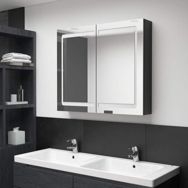 vidaXL LED-Spiegelschrank fürs Bad Glänzend Schwarz 80x12x68 cm vidaXL LED-Spiegelschrank fürs Bad Glänzend Schwarz 80x12x68 cm