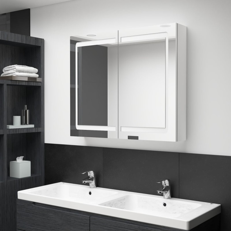 vidaXL LED-Spiegelschrank fürs Bad Glänzend Weiß 80x12x68 cm vidaXL LED-Spiegelschrank fürs Bad Glänzend Weiß 80x12x68 cm