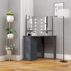 vidaXL Eck-Schminktisch mit LED Grau 111x54x141,5 cm