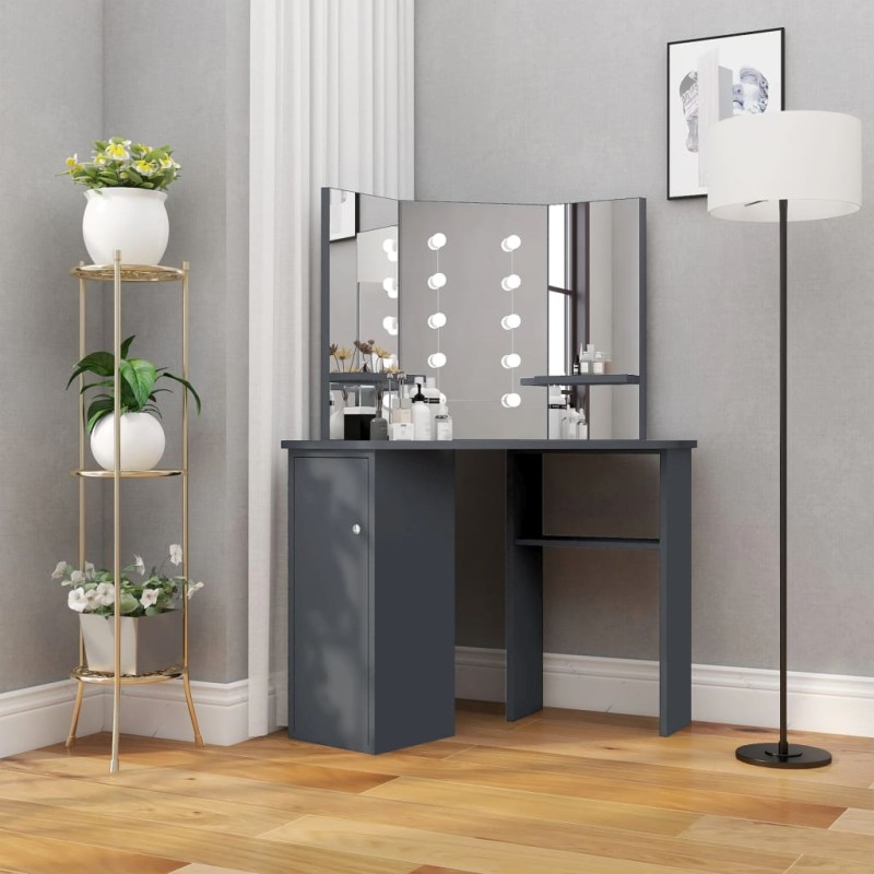 vidaXL Eck-Schminktisch mit LED Grau 111x54x141,5 cm vidaXL Eck-Schminktisch mit LED Grau 111x54x141,5 cm
