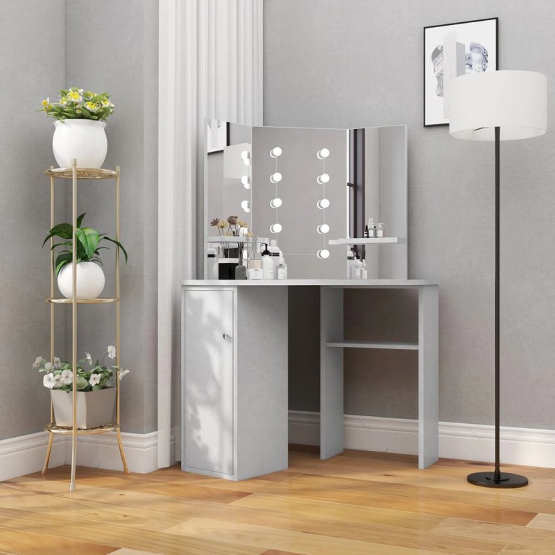 vidaXL Eck-Schminktisch mit LED Betongrau 111x54x141,5 cm vidaXL Eck-Schminktisch mit LED Betongrau 111x54x141,5 cm