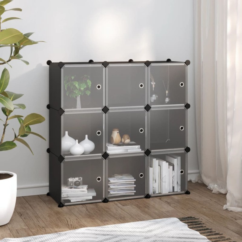 vidaXL Regalsystem mit 9 Würfeln und Türen Schwarz PP vidaXL Regalsystem mit 9 Würfeln und Türen Schwarz PP