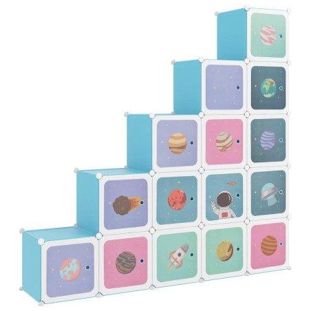 vidaXL Kinderschrank Modular mit 15 Würfeln Blau PP