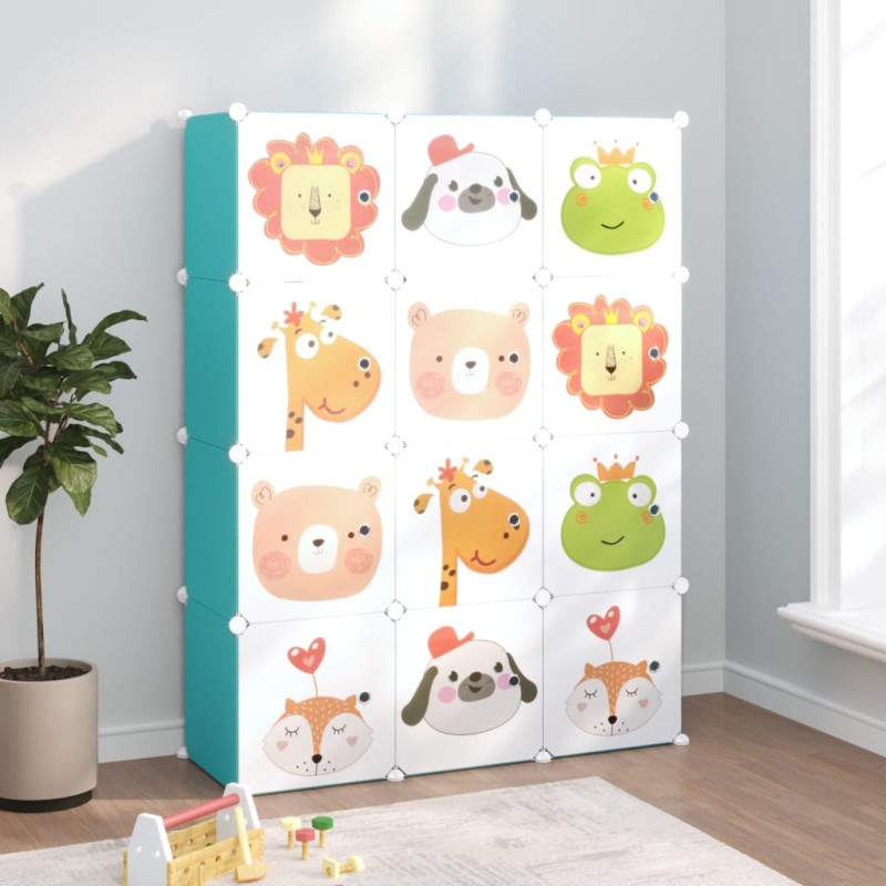 vidaXL Kinderschrank Modular mit 12 Würfeln Grün PP vidaXL Kinderschrank Modular mit 12 Würfeln Grün PP
