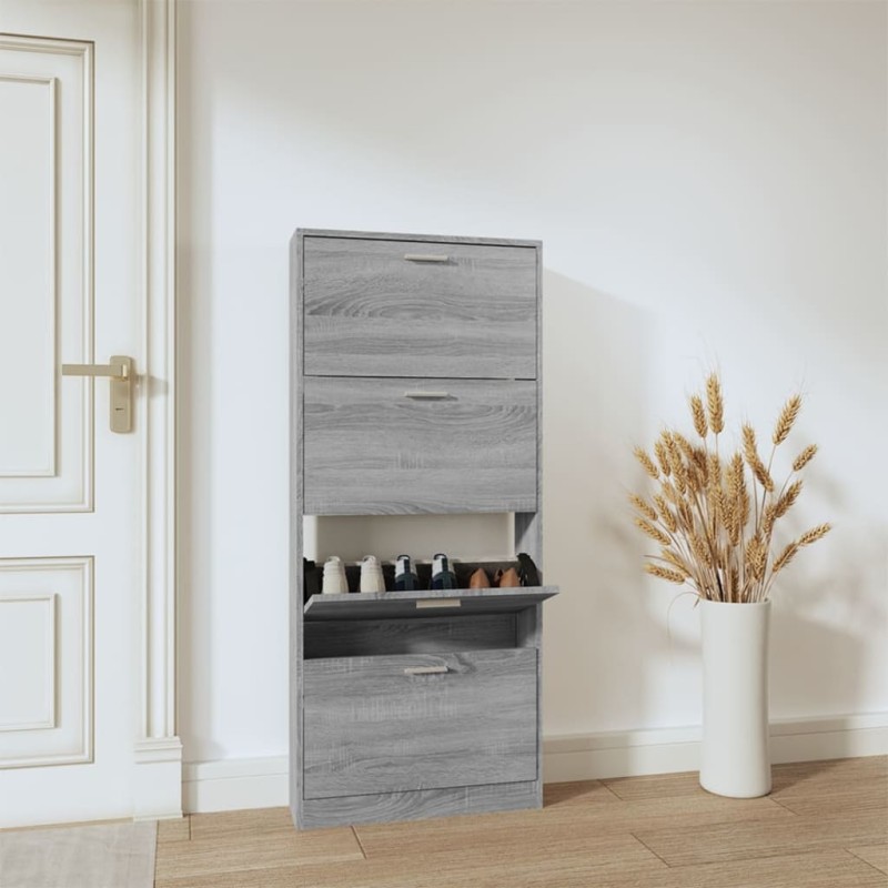 vidaXL Schuhschrank Grau Sonoma 59x17x150 cm Holzwerkstoff vidaXL Schuhschrank Grau Sonoma 59x17x150 cm Holzwerkstoff