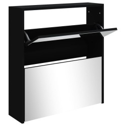 vidaXL Schuhschrank mit Spiegel 2 Fächer Schwarz 63x17x67 cm