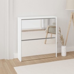vidaXL Schuhschrank mit Spiegel 2 Fächer Hochglanz-Weiß 63x17x67 cm