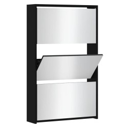 vidaXL Schuhschrank mit Spiegel 3 Fächer Schwarz 63x17x102,5 cm