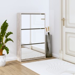 vidaXL Schuhschrank mit Spiegel 3 Fächer Betongrau 63x17x102,5 cm