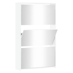 vidaXL Schuhschrank mit Spiegel 3 Fächer Hochglanz-Weiß 63x17x102,5 cm