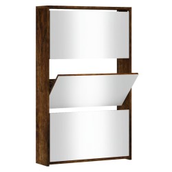 vidaXL Schuhschrank mit Spiegel 3 Fächer Räuchereiche 63x17x102,5 cm