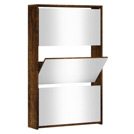 vidaXL Schuhschrank mit Spiegel 3 Fächer Räuchereiche 63x17x102,5 cm