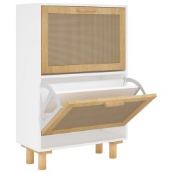 vidaXL Schuhschrank Weiß 52x25x80 cm Holzwerkstoff & Rattan Natur