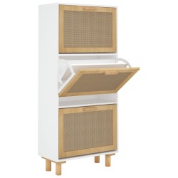vidaXL Schuhschrank Weiß 52x25x115 cm Holzwerkstoff & Rattan Natur