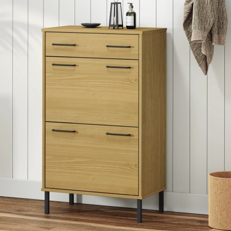 vidaXL Schuhschrank OSLO mit Metallbeinen Braun Massivholz Kiefer