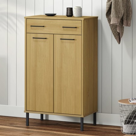 vidaXL Schuhschrank OSLO mit Metallbeinen Braun Massivholz Kiefer