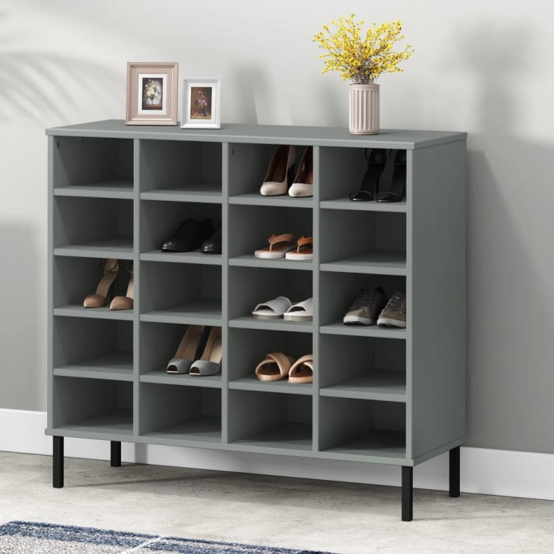 vidaXL Schuhregal OSLO mit Metallbeinen Grau 95x35x87 cm Massivholz vidaXL Schuhregal OSLO mit Metallbeinen Grau 95x35x87 cm Massivholz