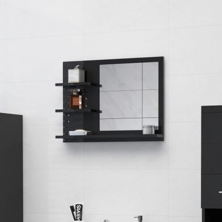 vidaXL Badspiegel Hochglanz-Schwarz 60x10,5x45 cm Holzwerkstoff