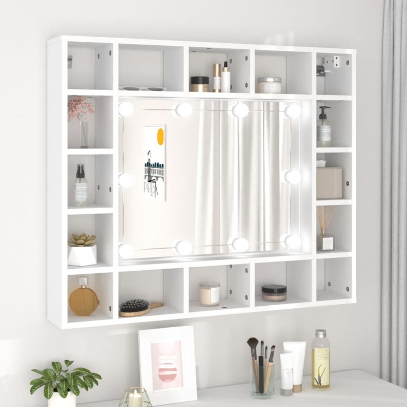 vidaXL Spiegelschrank mit LED Weiß 91x15x76,5 cm vidaXL Spiegelschrank mit LED Weiß 91x15x76,5 cm