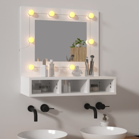 vidaXL Spiegelschrank mit LED Hochglanz-Weiß 60x31,5x62 cm