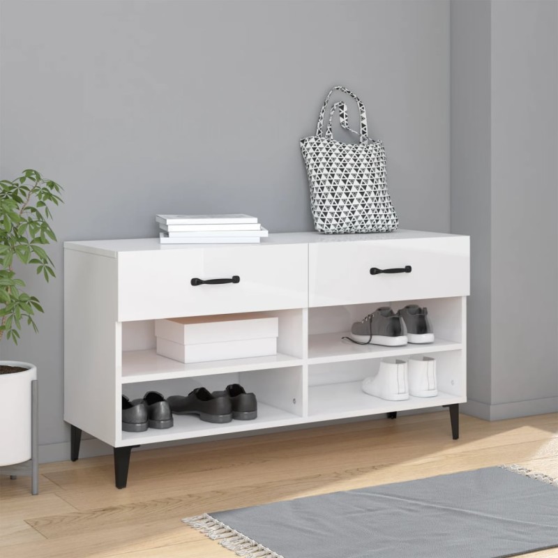 vidaXL Schuhschrank Hochglanz-Weiß 102x35x55 cm Holzwerkstoff vidaXL Schuhschrank Hochglanz-Weiß 102x35x55 cm Holzwerkstoff