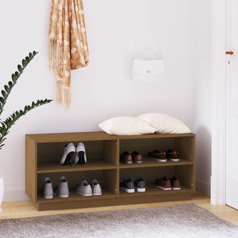 vidaXL Schuhregal Honigbraun 110x34x45 cm Massivholz Kiefer vidaXL Schuhregal Honigbraun 110x34x45 cm Massivholz Kiefer