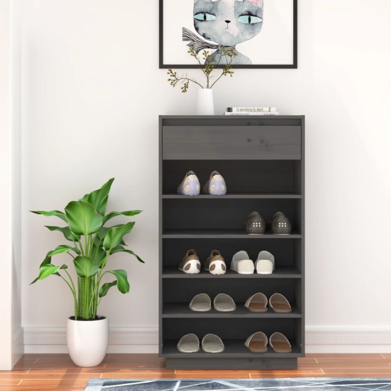 vidaXL Schuhregal Grau 60x34x105 cm Massivholz Kiefer vidaXL Schuhregal Grau 60x34x105 cm Massivholz Kiefer