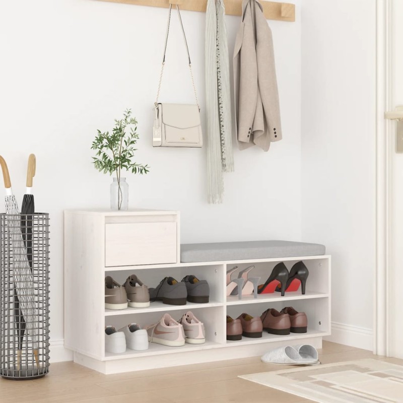 vidaXL Schuhregal Weiß 110x34x61 cm Massivholz Kiefer vidaXL Schuhregal Weiß 110x34x61 cm Massivholz Kiefer