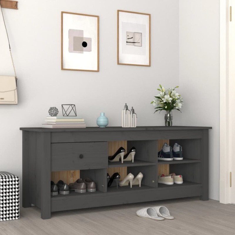 vidaXL Schuhschrank Grau 110x38x45,5 cm Massivholz Kiefer vidaXL Schuhschrank Grau 110x38x45,5 cm Massivholz Kiefer