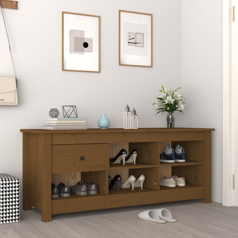 vidaXL Schuhschrank Honigbraun 110x38x45,5 cm Massivholz Kiefer vidaXL Schuhschrank Honigbraun 110x38x45,5 cm Massivholz Kiefer