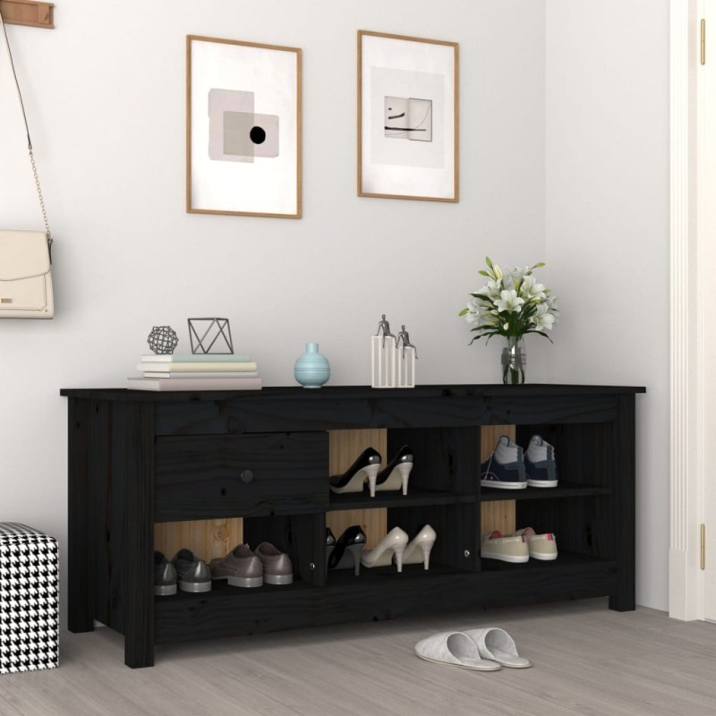vidaXL Schuhschrank Schwarz 110x38x45,5 cm Massivholz Kiefer vidaXL Schuhschrank Schwarz 110x38x45,5 cm Massivholz Kiefer