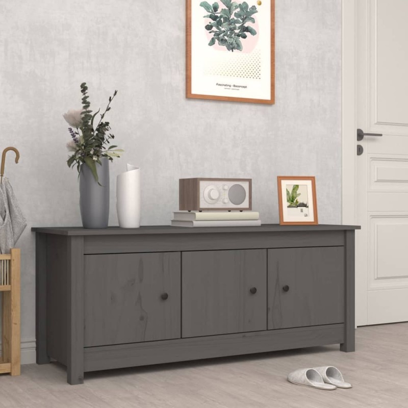 vidaXL Schuhschrank Grau 110x38x45,5 cm Massivholz Kiefer vidaXL Schuhschrank Grau 110x38x45,5 cm Massivholz Kiefer