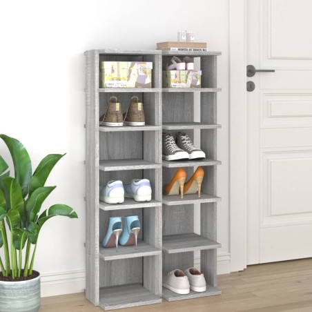 vidaXL Schuhregale 2 Stk. Grau Sonoma 27,5x27x102 cm Holzwerkstoff