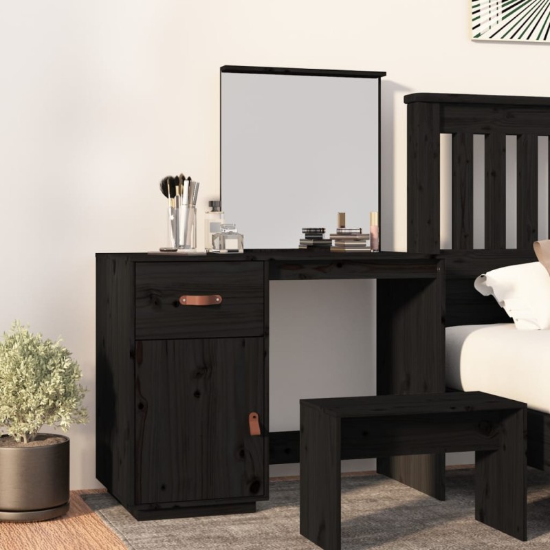 vidaXL Schminktisch Schwarz 95x50x134 cm Massivholz Kiefer vidaXL Schminktisch Schwarz 95x50x134 cm Massivholz Kiefer