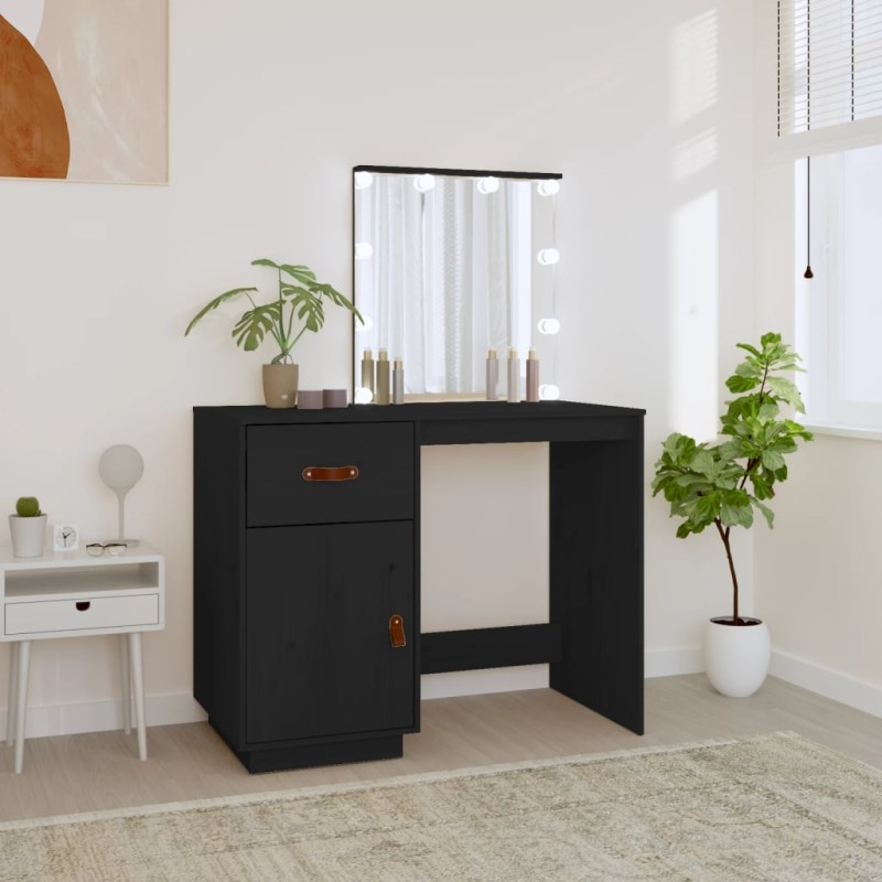 vidaXL Schminktisch mit LED Schwarz 95x50x133,5 cm Massivholz Kiefer vidaXL Schminktisch mit LED Schwarz 95x50x133,5 cm Massivholz Kiefer