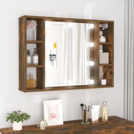 vidaXL Spiegelschrank mit LED Räuchereiche 76x15x55 cm