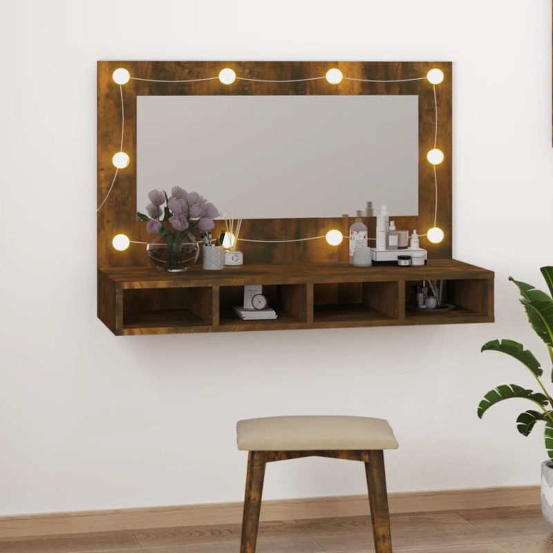 vidaXL Spiegelschrank mit LED Räuchereiche 90x31,5x62 cm vidaXL Spiegelschrank mit LED Räuchereiche 90x31,5x62 cm