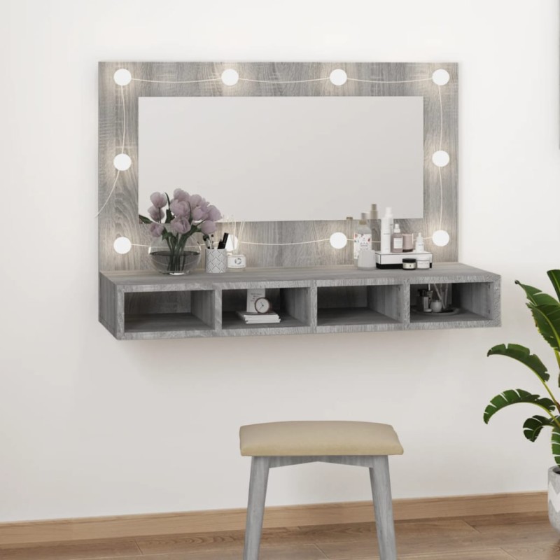 vidaXL Spiegelschrank mit LED Grau Sonoma 90x31,5x62 cm vidaXL Spiegelschrank mit LED Grau Sonoma 90x31,5x62 cm