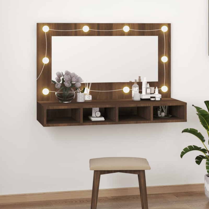 vidaXL Spiegelschrank mit LED Braun Eiche-Optik 90x31,5x62 cm vidaXL Spiegelschrank mit LED Braun Eiche-Optik 90x31,5x62 cm